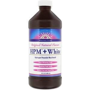 Heritage Store, HPM + White, Hydrogen Peroxide Mouthwash, Super Whitening Power, 16 fl oz (480 ml) - HealthCentralUSA