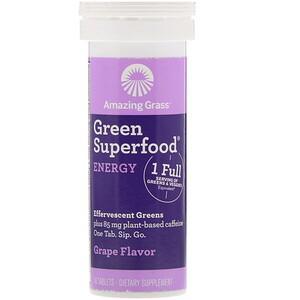 Amazing Grass, Green Superfood, Effervescent Greens Energy, Grape, 10 Tablets - HealthCentralUSA