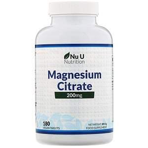 Nu U Nutrition, Magnesium Citrate, 200 mg, 180 Vegan Tablets - HealthCentralUSA