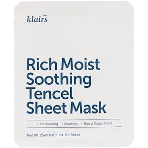 Dear, Klairs, Rich Moist Soothing Tencel Beauty Sheet Mask, 1 Sheet, 0.85 fl oz (25 ml) - HealthCentralUSA