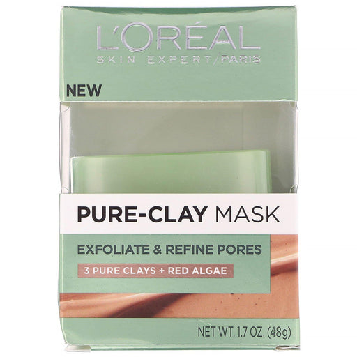 L'Oreal, Pure-Clay Beauty Mask, Exfoliate & Refine Pores, 3 Pure Clays + Red Algae, 1.7 oz (48 g) - HealthCentralUSA