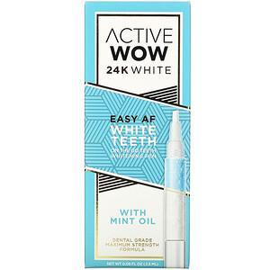 Active Wow, 24K White, Easy AF Teeth Whitening Pen with Mint Oil, 0.09 fl oz (2.5 ml) - HealthCentralUSA