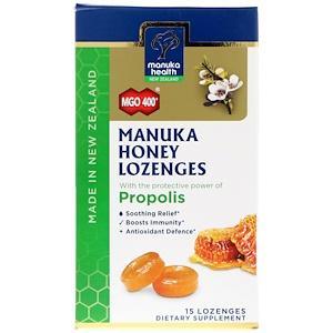 Manuka Health, Manuka Honey Lozenges, Propolis, MGO 400+, 15 Lozenges - HealthCentralUSA