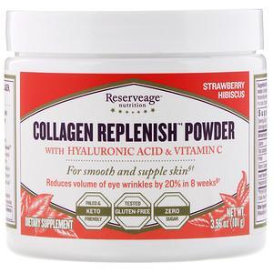 ReserveAge Nutrition, Collagen Replenish Powder, Strawberry Hibiscus, 3.56 oz (101 g) - HealthCentralUSA