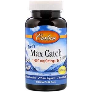 Carlson Labs, Teen's Max Catch Minis, 1,000 mg, 60 Mini Soft Gels - HealthCentralUSA