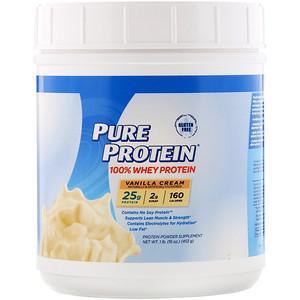 Pure Protein, 100% Whey Protein, Vanilla Cream, 1 lb (453 g) - HealthCentralUSA