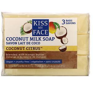 Kiss My Face, Coconut Milk Soap, Coconut Citrus, 3 Bars, 3.5 oz (99 g) Each - HealthCentralUSA