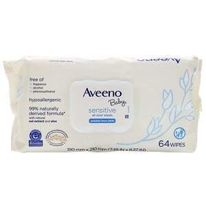 Aveeno, Baby, Sensitive, All Over Wipes, 64 Wipes - HealthCentralUSA
