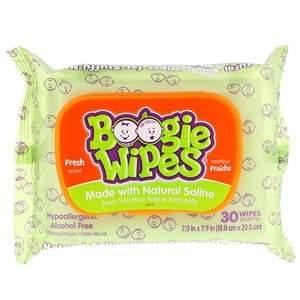 Boogie Wipes, Natural Saline Wipes for Stuffy Noses, Fresh Scent, 30 Wipes - HealthCentralUSA