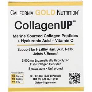 California Gold Nutrition, CollagenUp, Marine Hydrolyzed Collagen + Hyaluronic Acid + Vitamin C, Unflavored, 30 Packets, 0.18 oz (5.15 g) Each - HealthCentralUSA