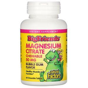 Natural Factors, Big Friends, Magnesium Citrate, Bubble Gum Flavor, 50 mg, 60 Chewable Tablets - HealthCentralUSA
