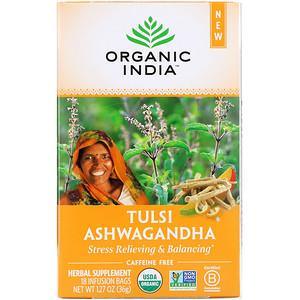 Organic India, Tulsi Tea, Ashwagandha, Caffeine-Free, 18 Infusion Bags, 1.27 oz (36 g) - HealthCentralUSA