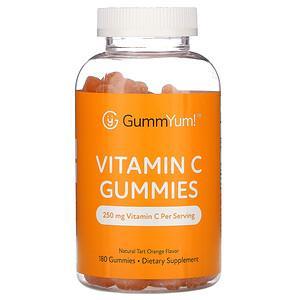 GummYum!, Vitamin C Gummies, Natural Tart Orange Flavor, 125 mg, 180 Gummies - HealthCentralUSA