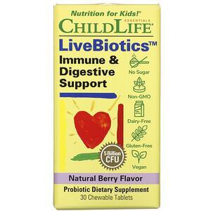 ChildLife, LiveBiotics, Immune & Digestive Support, Natural Berry Flavor, 5 Billion CFU, 30 Chewable Tablets - HealthCentralUSA