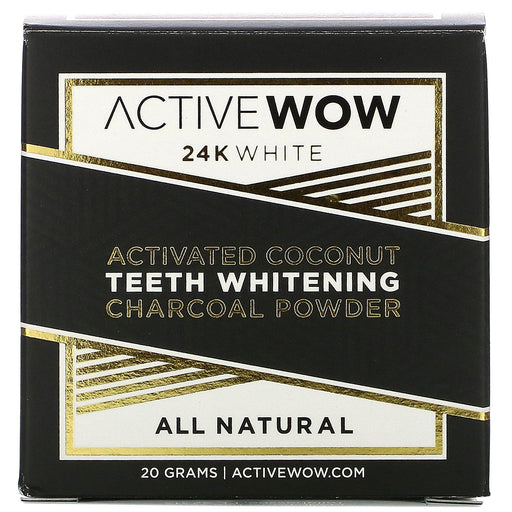 Active Wow, 24K White, All Natural Teeth Whitening Charcoal Powder, Activated Coconut, 20 g - HealthCentralUSA