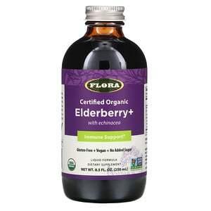 Flora, Certified Organic Elderberry + With Echinacea, Immune Support, 8.5 fl oz (250 ml) - HealthCentralUSA