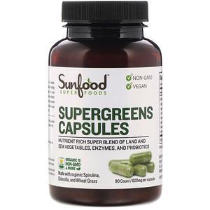 Sunfood, Supergreens Capsules, 155 mg, 90 Capsules - HealthCentralUSA