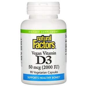 Natural Factors, Vegan Vitamin D3, 50 mcg (2,000 IU), 90 Vegetarian Capsules - HealthCentralUSA