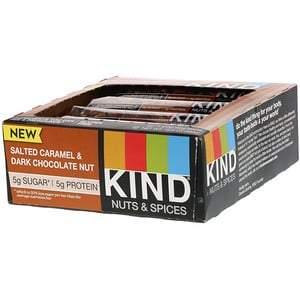 KIND Bars, Nuts & Spices, Salted Caramel & Dark Chocolate Nut, 12 Bars, 1.4 oz (40 g) Each - HealthCentralUSA