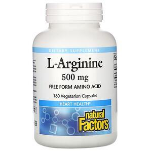 Natural Factors, L-Arginine, 500 mg, 180 Vegetarian Capsules - HealthCentralUSA