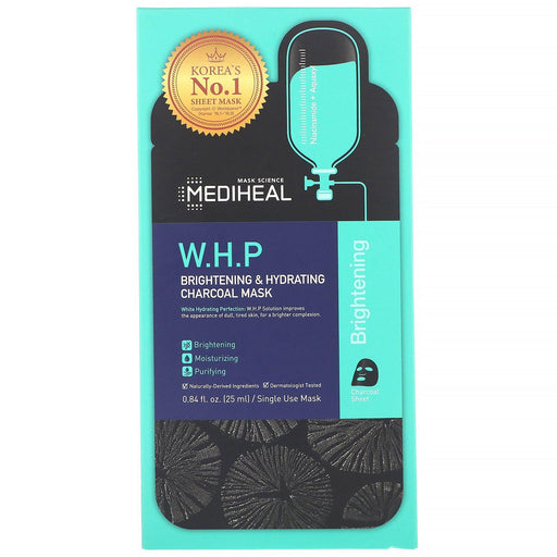 Mediheal, W.H.P, Brightening & Hydrating Charcoal Beauty Mask, 5 Sheets, 0.84 fl oz (25 ml) Each - HealthCentralUSA
