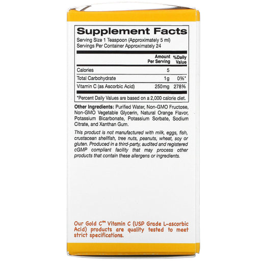 California Gold Nutrition, Children's Liquid Gold Vitamin C, USP Grade, Tart Orange Flavor, 4 fl oz (118 ml) - HealthCentralUSA