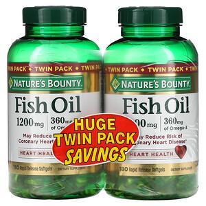 Nature's Bounty, Fish Oil Heart Health, Twin Pack, 360 mg, 180 Rapid Release Softgels Each - HealthCentralUSA