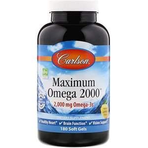 Carlson Labs, Maximum Omega 2000, Natural Lemon, 2,000 mg, 180 Soft Gels - HealthCentralUSA
