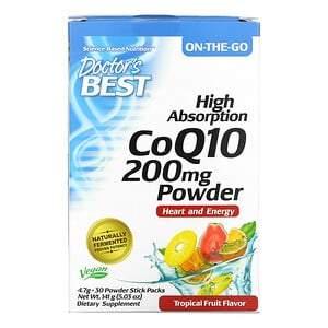 Doctor's Best, High Absorption CoQ10 Powder, Tropical Fruit, 200 mg, 30 Powder Stick Packs, 4.7 g Each - HealthCentralUSA
