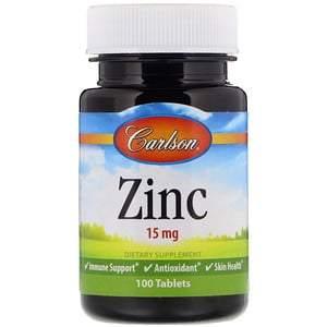 Carlson Labs, Zinc, 15 mg, 100 Tablets - HealthCentralUSA