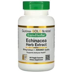 California Gold Nutrition, EuroHerbs, Echinacea Herb Extract, 80 mg, 180 Veggie Capsules - HealthCentralUSA