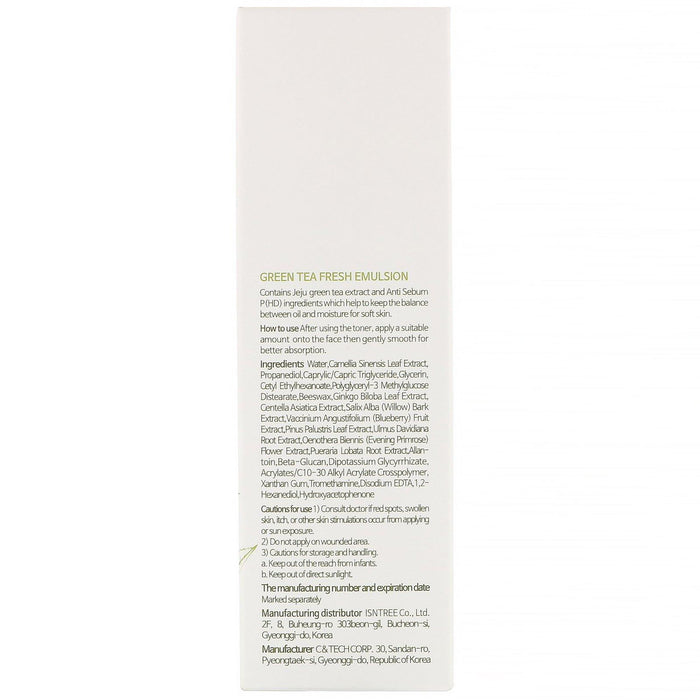 Isntree, Green Tea Fresh Emulsion, 4.06 fl oz (120 ml) - HealthCentralUSA