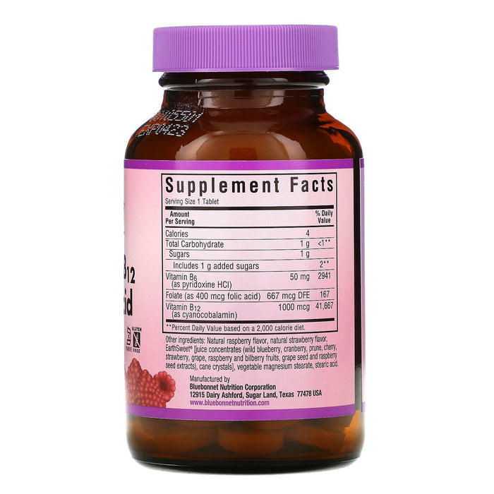 Bluebonnet Nutrition, Earth Sweet Chewables, Vitamin B6, B12 Plus Folic Acid, Raspberry, 60 Chewable Tablets - HealthCentralUSA