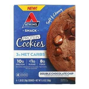 Atkins, Snack, Protein Cookies, Double Chocolate Chip, 4 Cookies, 1.38 oz (39 g) Each - HealthCentralUSA