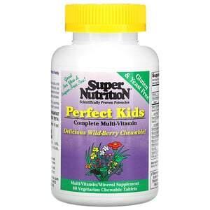 Super Nutrition, Perfect Kids Complete Multi-Vitamin, Wild-Berry, 60 Vegetarian Chewable Tablets - HealthCentralUSA