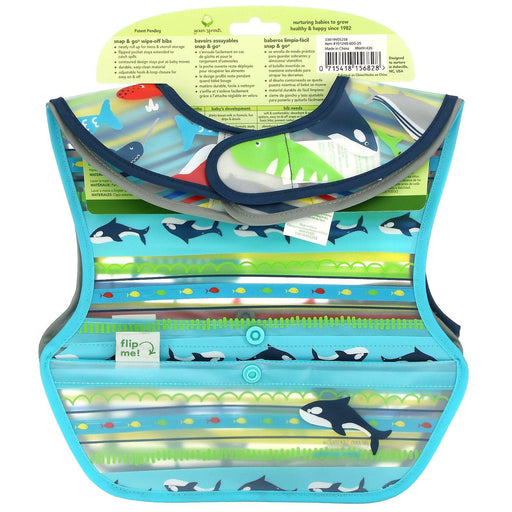 Green Sprouts, Snap & Go Wipe Off Bibs, 9-18 Months, Blue Whales, 3 Pack - HealthCentralUSA