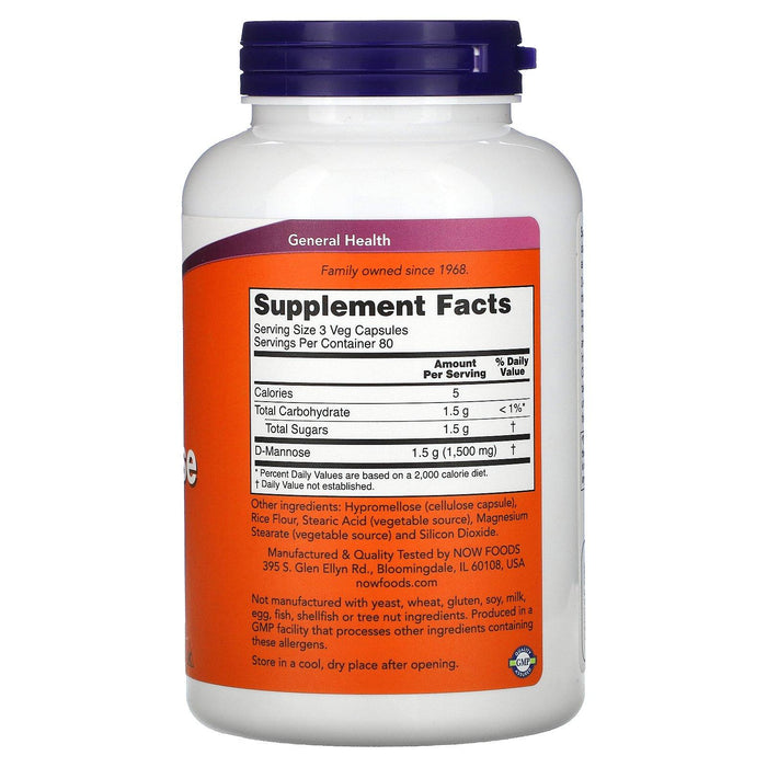Now Foods, D-Mannose, 500 mg, 240 Veg Capsules - HealthCentralUSA