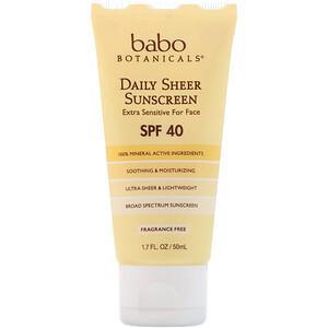 Babo Botanicals, Daily Sheer Mineral Sunscreen, SPF 40, 1.7 fl oz (50 ml) - HealthCentralUSA