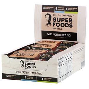 Dr. Murray's, Superfoods Protein Bars, Whey Protein Combo Pack, 12 Bars, 2.05 oz (58 g) Each - HealthCentralUSA