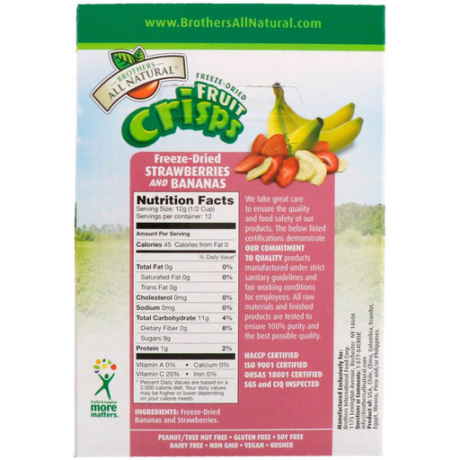 Brothers-All-Natural, Fruit Crisps, Freeze-Dried Strawberries & Bananas, 12 Single-Serve Bags, 0.42 oz (12 g) Each - HealthCentralUSA