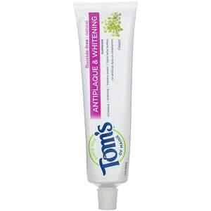 Tom's of Maine, Natural Antiplaque & Whitening Toothpaste, Fluoride-Free, Fennel, 5.5 oz (155.9 g) - HealthCentralUSA
