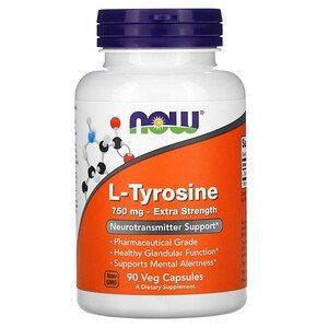 Now Foods, L-Tyrosine, Extra Strength, 750 mg, 90 Veg Capsules - HealthCentralUSA