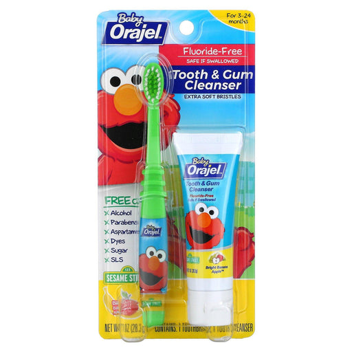 Orajel, Elmo Tooth & Gum Cleanser, Fluoride-Free, 3-24 Months, Bright Banana Apple, 1 oz (28.3 g) - HealthCentralUSA