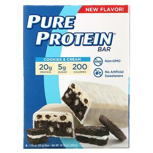 Pure Protein, Protein Bars, Cookies & Cream, 6 Bars, 1.76 oz (50 g) Each - HealthCentralUSA