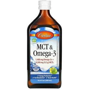 Carlson Labs, MCT & Omega-3, Natural Lemon Lime, 16.9 fl oz (500 ml) - HealthCentralUSA