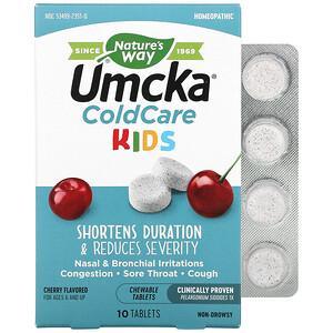 Nature's Way, Umcka, ColdCare Kids, For Ages 6 and Up, Cherry Flavored, 10 Chewable Tablets - HealthCentralUSA