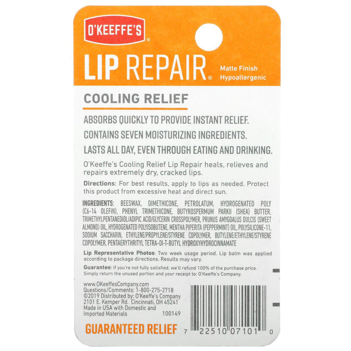 O'Keeffe's, Lip Repair, Cooling Relief, Lip Balm, 0.15 oz (4.2 g) - HealthCentralUSA