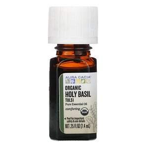 Aura Cacia, Pure Essential Oil, Organic Holy Basil Tulsi, .25 fl oz (7.4 ml) - HealthCentralUSA