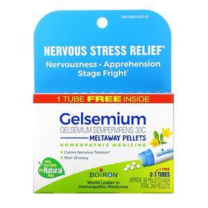 Boiron, Gelsemium, Nervous Stress Relief, Meltaway Pellets, 30C, 3 Tubes, Approx. 80 Pellets Each - HealthCentralUSA