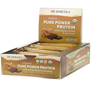 Dr. Mercola, Organic Pure Power Protein Bar, Peanut Butter & Chocolate, 12 Bars, 1.83 oz (52 g) Each - HealthCentralUSA